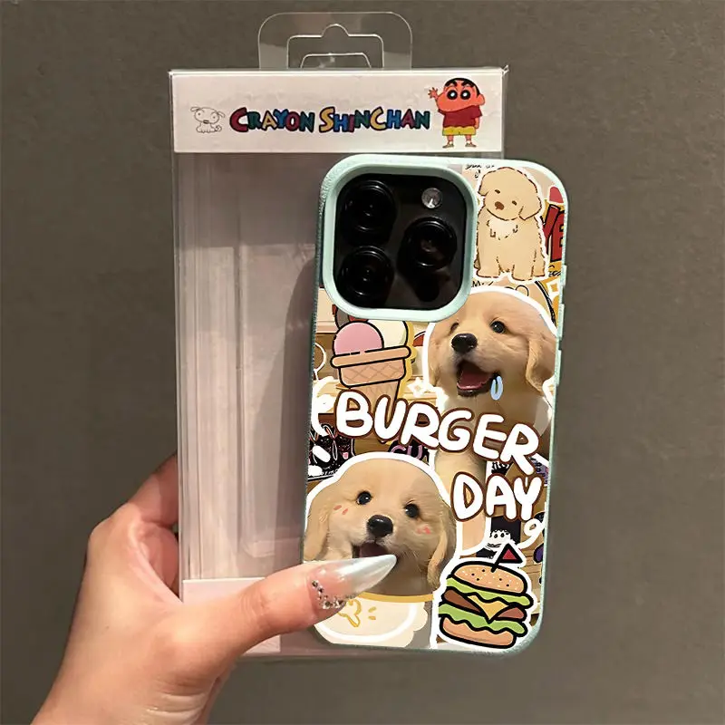 Cute Dog Burger Fashion TPU Imitation Leather Phone Case For iPhone 16 Plus 15 14 13 12 11 Pro Max Shock-absorbing