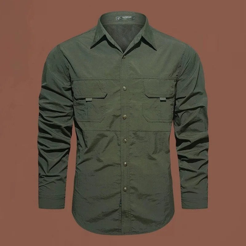 Spring Autumn Ultra-Thin Long Sleeve Tactical Shirt Men's Outdoor Climbing Breathable Multi-Pocket Quick-Drying Collar Shirt