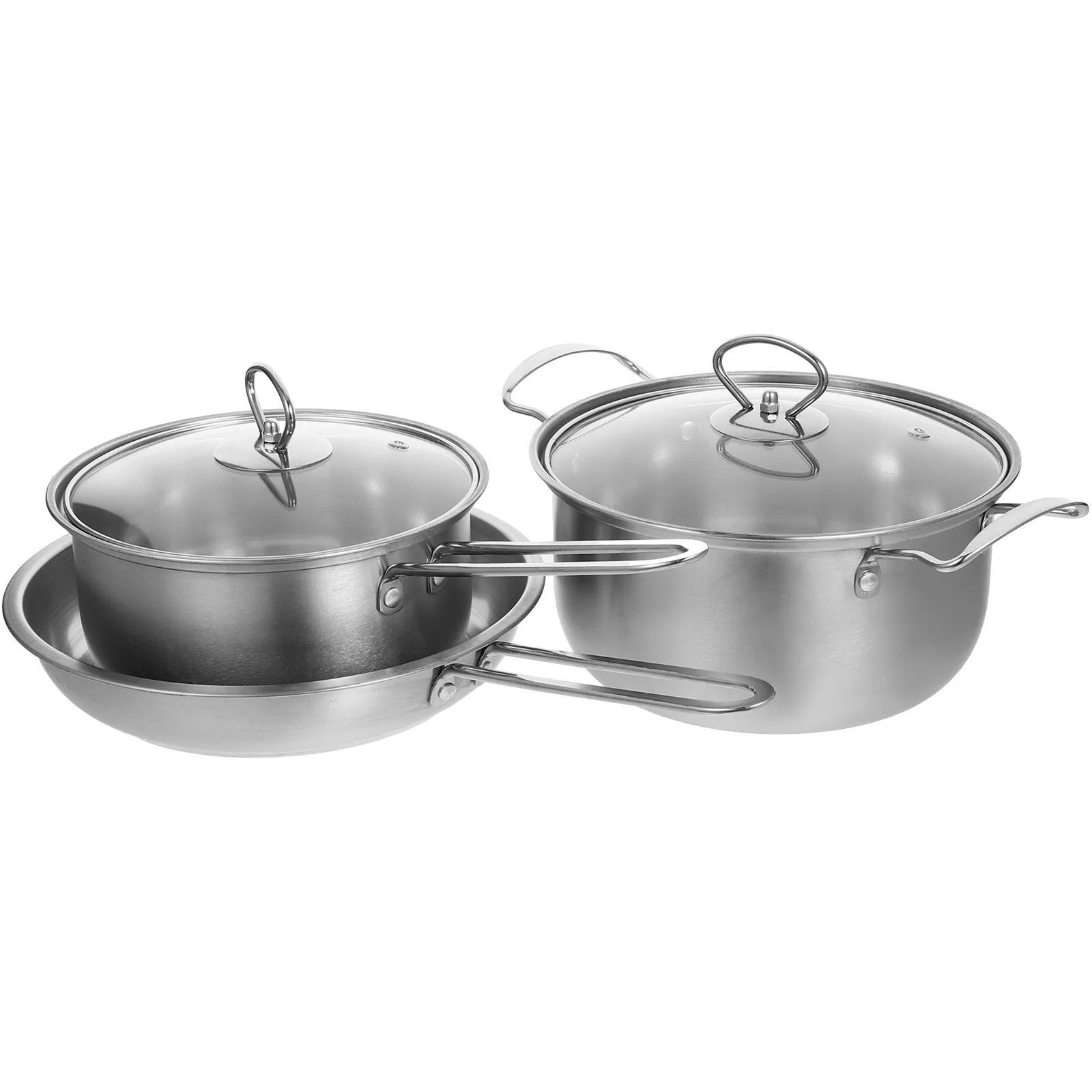 

1 set 1 Set 3-Piece Kitchen Cookware Set Stainless Steel Soup Pot Milk Pan With Lid For Gas Electric Stove Cooking Stockpot
