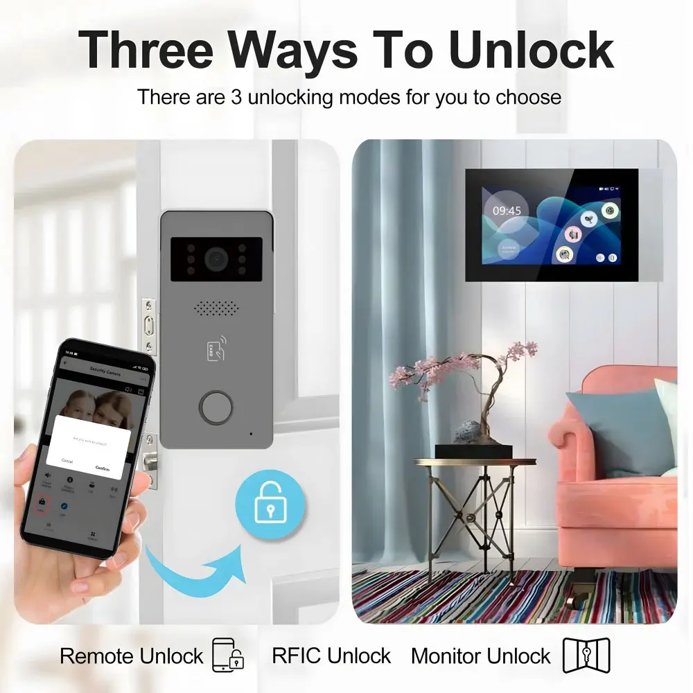 New 2 Wire Video Intercom Video Door Phone Smart Home Tuya Wifi 1080P 2pcs 7\'\' Color Touch Screen Doorbell Door Security System