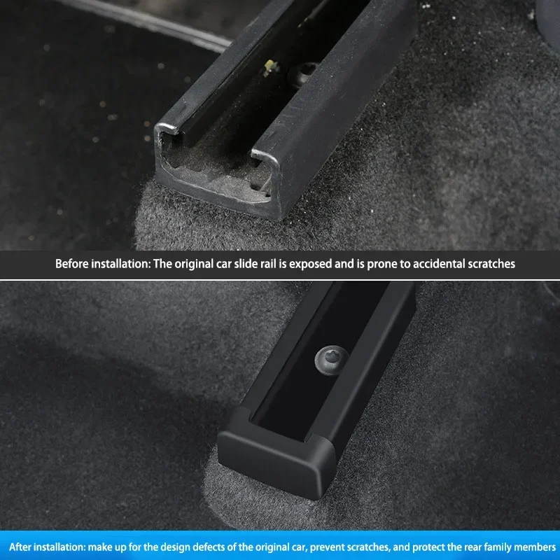 4 قطعة غطاء السكك الحديدية للمقعد حامي ل تسلا نموذج 3 2025 نموذج Y العرعر اكسسوارات الجبهة الخلفية نهاية قطعة المقعد الخلفي الشريحة حماية