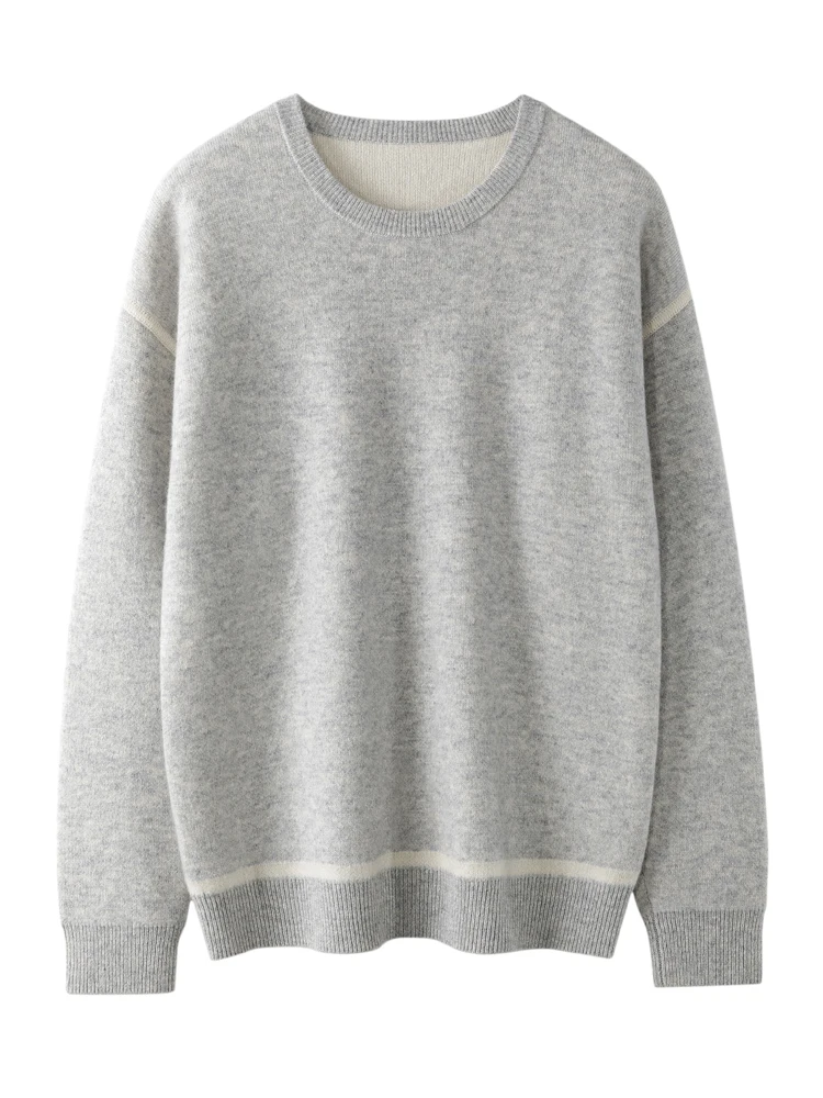 

Long Sleeves Pullover Knitted Sweater Simple Thick Autumn Winter O-Neck Women's 100% Cashmere Warm Casual Loose Clothing Tops