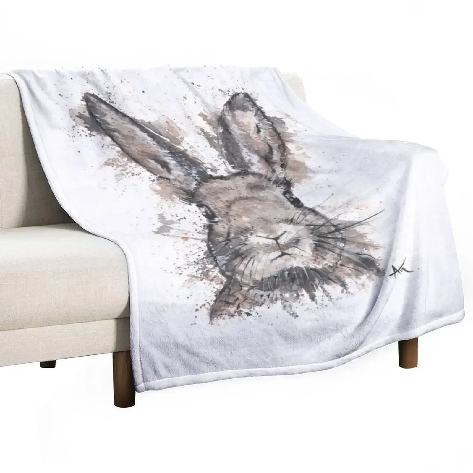 

Rabbit - Watercolor Wildlife Throw Blanket Personalized Gift warm for winter Custom Softest Blankets