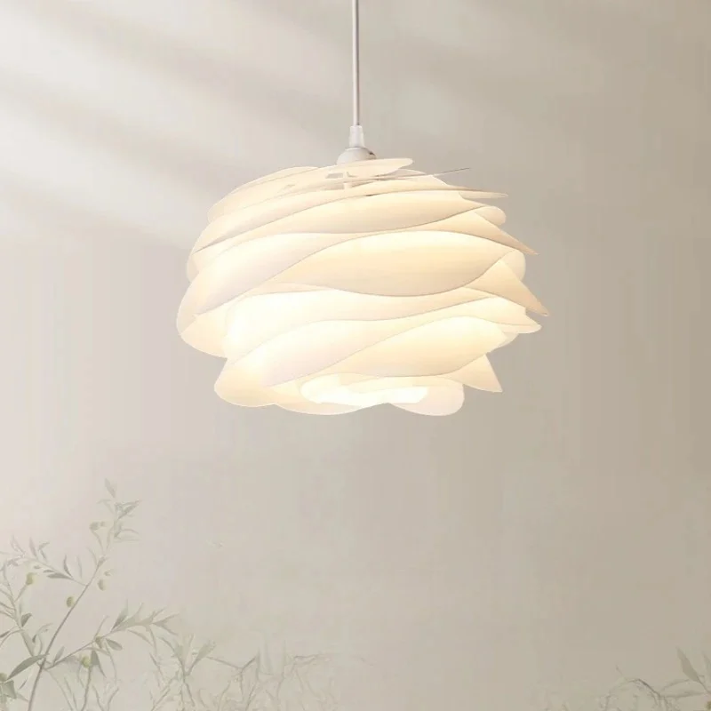 Spiral Layered Petal Pendant Light White Flower Hanging Lamp Wabi Sabi Dining Living Room Kitchen Island Decor Lamp