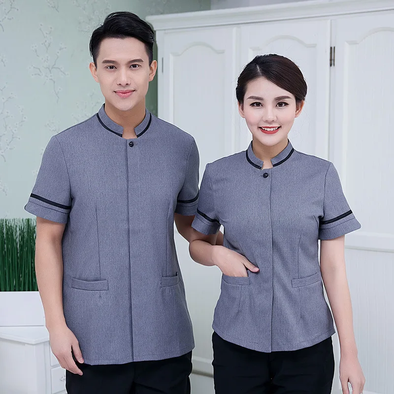 Summer Cleaning Service Short Sleeve Linen Gray Men and Women Hotel Guest Room Property Floor Cleaner Uniform Breathable