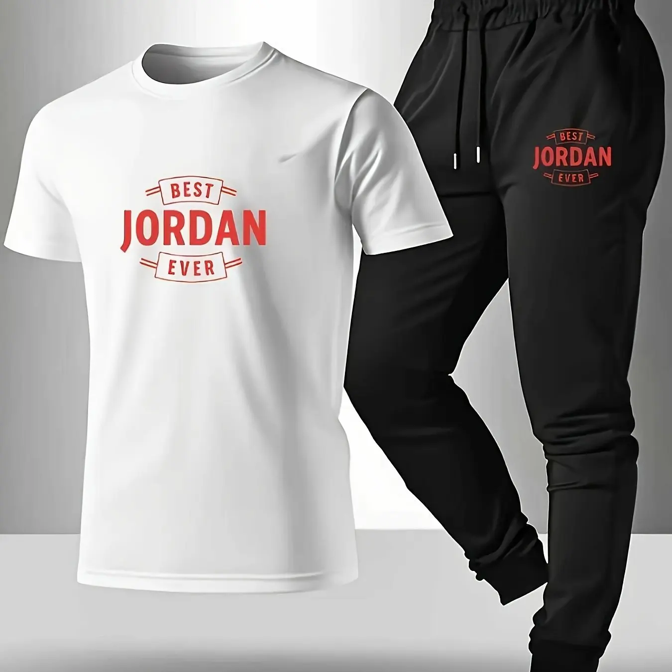 

Men's Spring & Summer Casual Sports Outdoor 2-Piece Set: Stylish Crew Neck Printed Cotton T-Shirt & Elastic Waist Long Pants