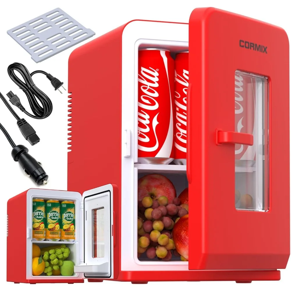 Mini Fridge for Bedroom Red, 15 Litre/21 Cans Portable Mini Refrigerator with AC/DC Power for Office, for Drinks, Food,Cosmetics