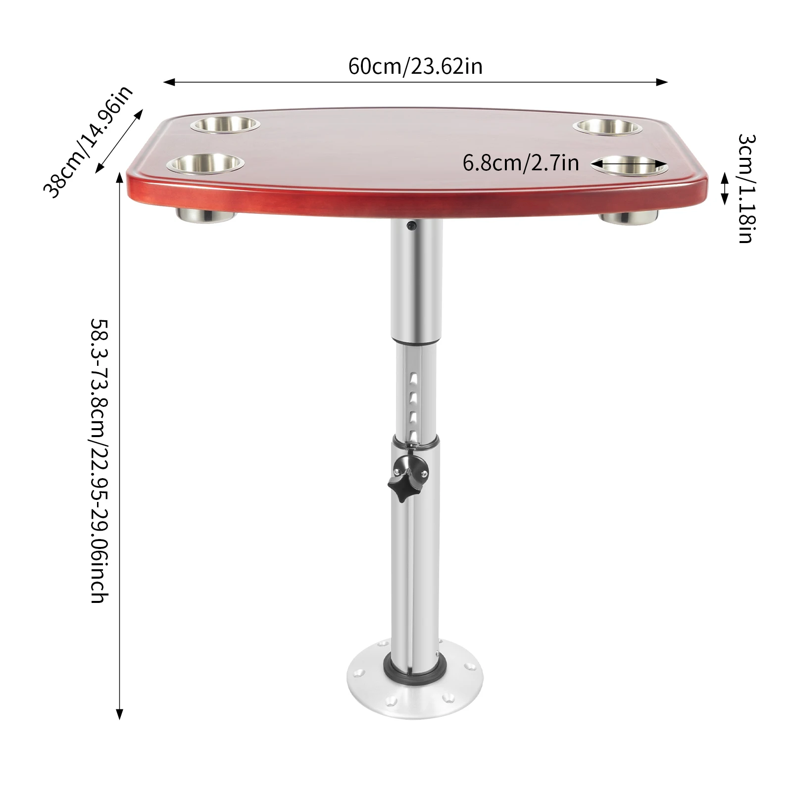 RV Table, Adjustable Support Stand with 4 Cup Holders, Space Saving Detachable Motorhome Dining Table, Easy Installation, Smooth Surface, 7 Inch Base for Camper Van Caravan Trailer, Removable Holder, Easy to Clean