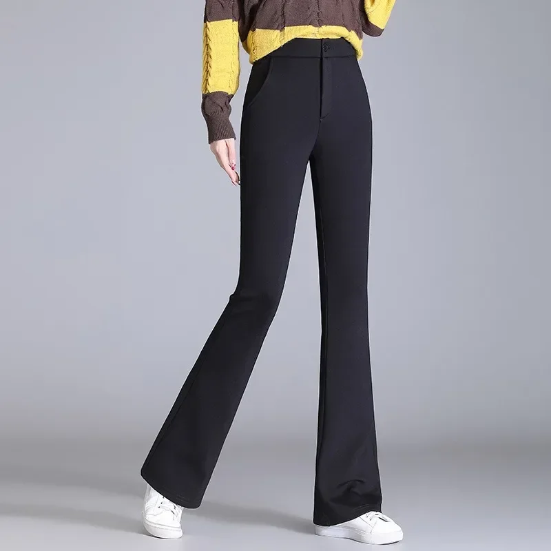 

High Waist Solid Flare Pants for Women Autumn Winter Outfits Woman Trousers Harajuku All Medium Elastic Chic and Elegant Vintage