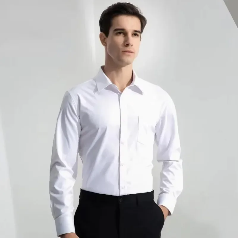 9XL 8XL Mens Classic Non Iron Stretch Easy Care Long Sleeve Shirt Formal Business Solid Standard-fit Basic Dress Shirts DURIKIES