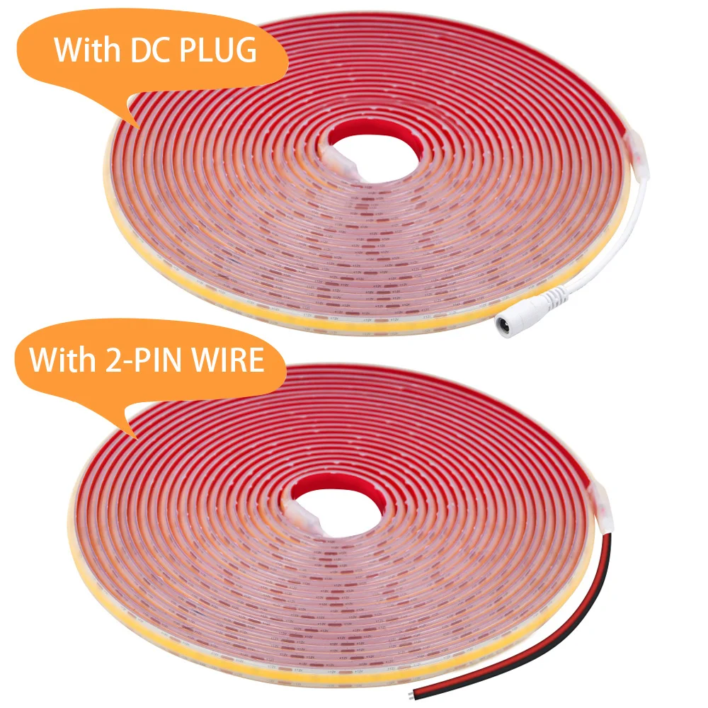 12V 24V IP68 Waterproof COB LED Strip Light 5m 10m 15m 20m 0.5m 1m DC Flexible Tape 320LED/M High Density Bright Liner Lighting