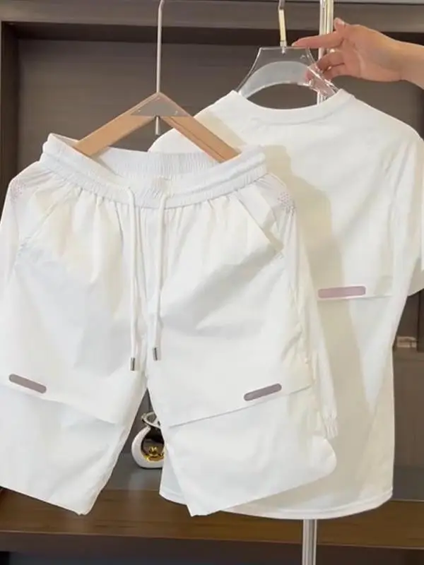 

Ice Silk ort Sve Спортивный комплект для отдыха для мужчин Qui Dry Дышащий летний костюм из двух предметов Молодежная футболка из полиэфирного волокна orts