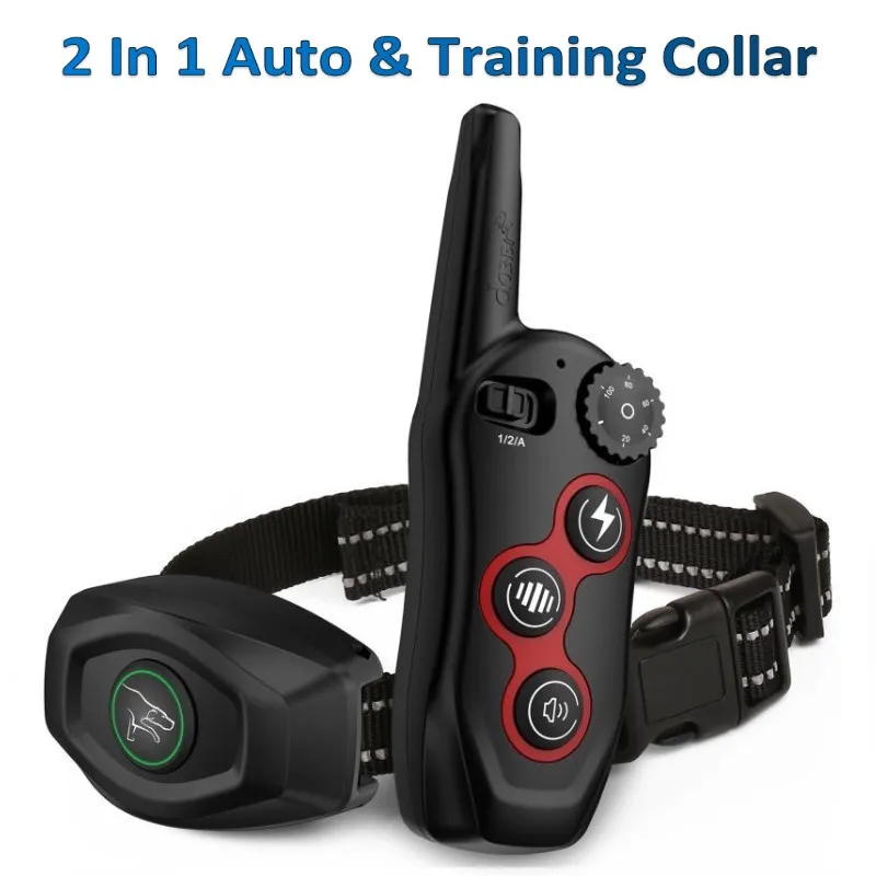 2 In 1 Pet Dog Training Collar & Automatic Anti Bark 1300FT Remote Vibration Shock Rechargeable Waterproof Auto Anti Bark Collar