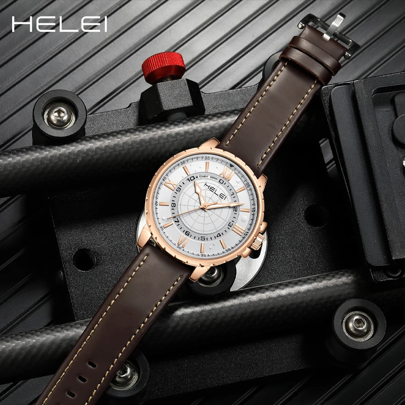 HELEI2024 new men's quartz watch leather ancient Roman numerical dial men's clock business waterproof luxury men's watches