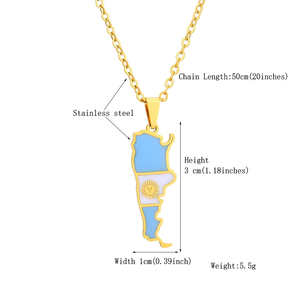 New Argentina Map Flag Pendant Necklace For Women Men Gold Silver Color Stainless Steel Fashion Argentine Jewelry Patriotic Gift