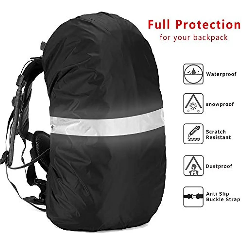 Waterproof Backpack Rain Cover Reflective with Strap 15L-65L Rucksack Cover Upgraded Cross Buckle Hiking Camping Cycling