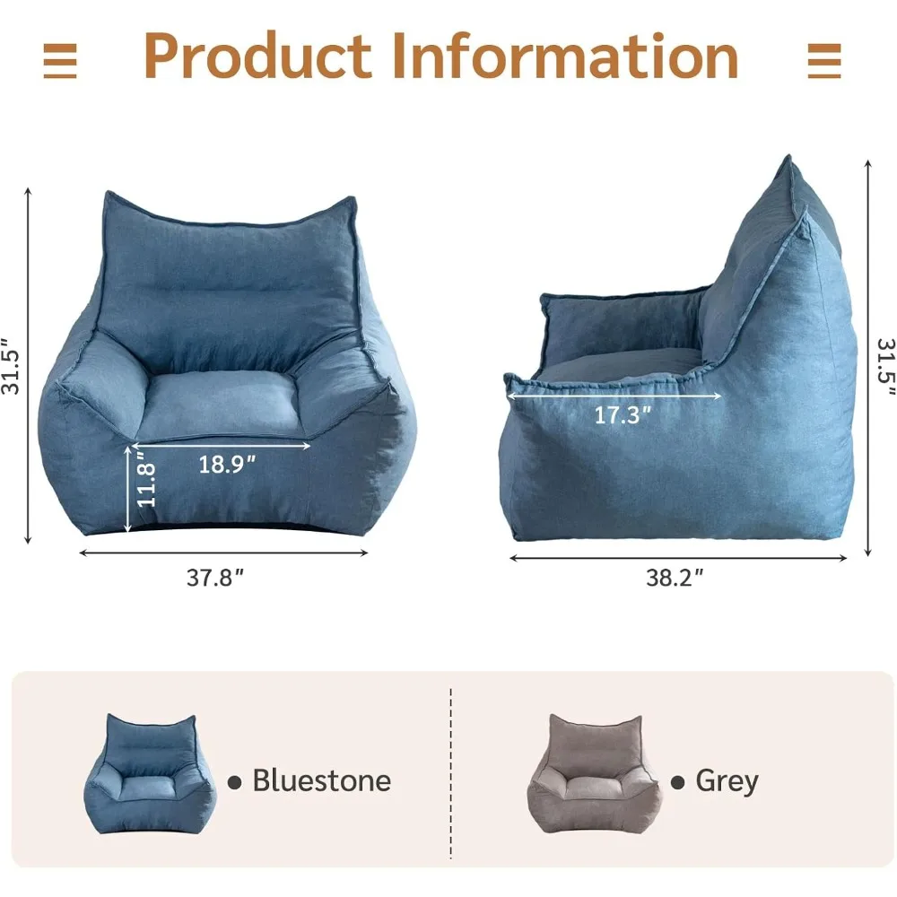 Giant Bean Bag Chair,Bean Bag Sofa Chair with Armrests,High-Density Foam for Adults in Livingroom Bedroom Bean Bag Couch