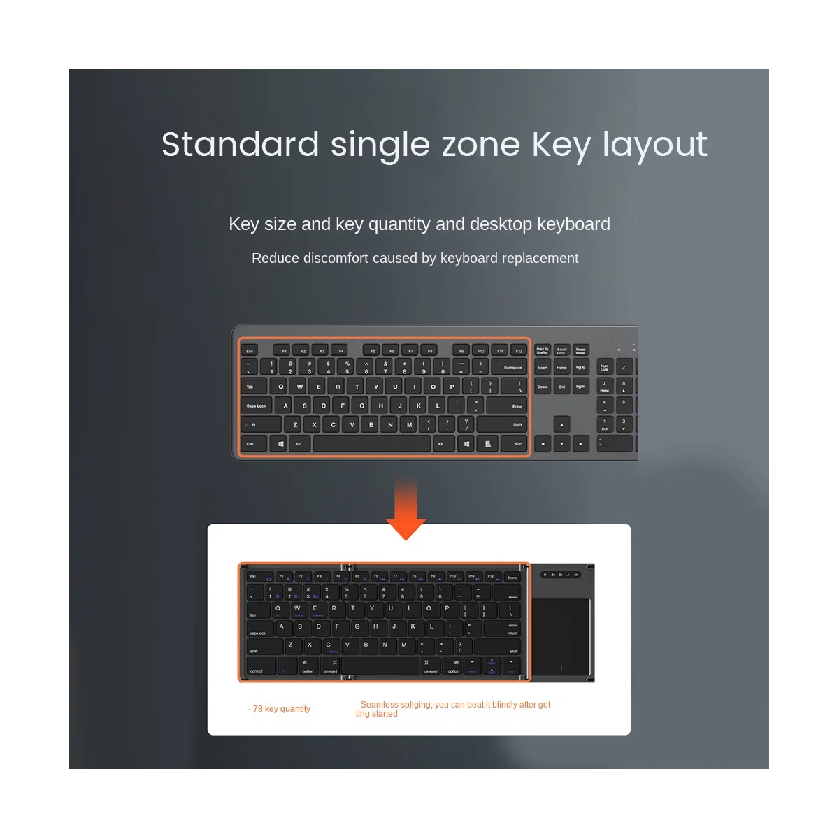 

Optimal Wireless Folding Keyboard Bluetooth 78 Keys Touchpad Keypad Rechargeable for IOS, Android, Windows PC Laptop Tablet