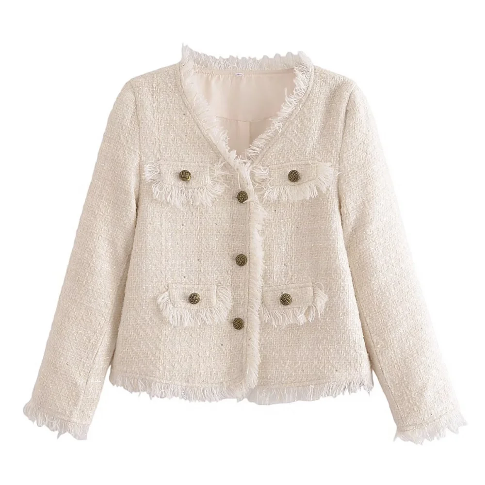 

Женский свободный топ с v-образным вырезом и длинными рукавами на пуговицах с кисточками, осенне-зимний новый модный стиль, небольшой ароматный стиль