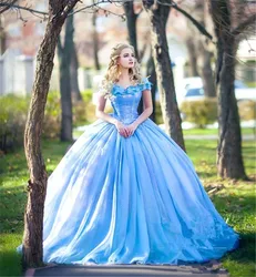 Blue Cinderella Ball Gown wedding Dresses Off Shoulder Plus Size Sequined Beaded Arabic African bridal Dresses wedding Gown