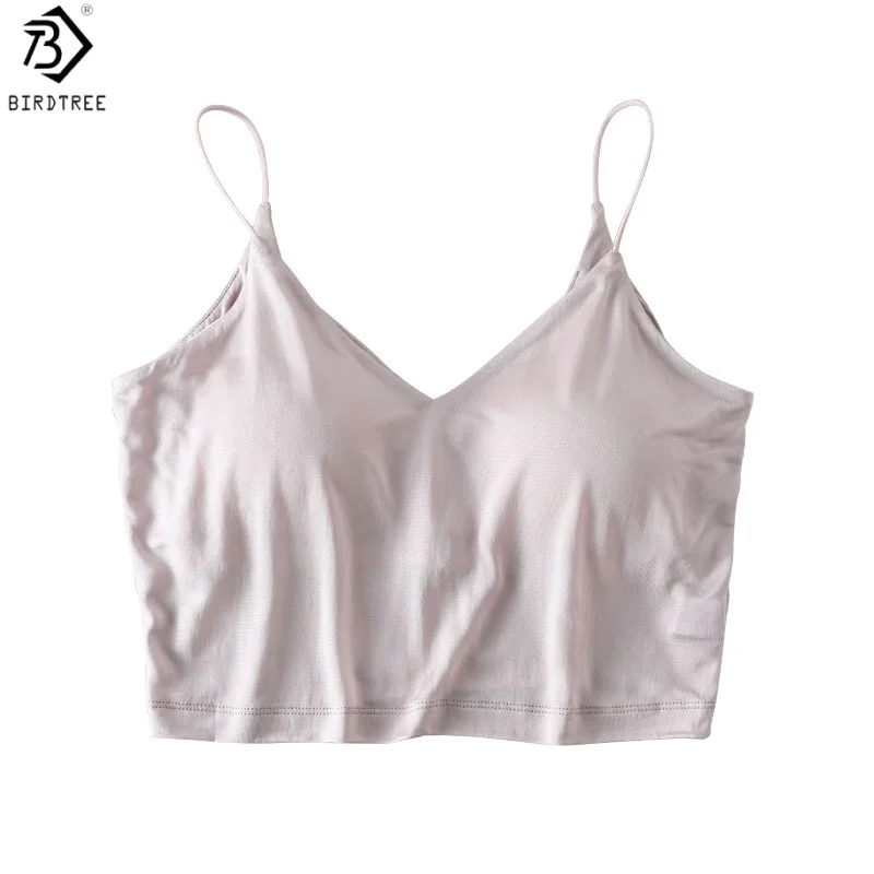 

Женская майка Birdtree из 100% натурального шелка с вкладышами для бюстгальтера, однотонный топ с V-образным вырезом, повседневная базовая модель, новинка весны 2026, T61917JF