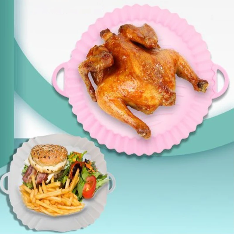 1PC Silicone Air Fryer Basket Oven Mold Baking Tray Pizza Fried Chicken Basket Round Square Reusable Pan Liner Accessories