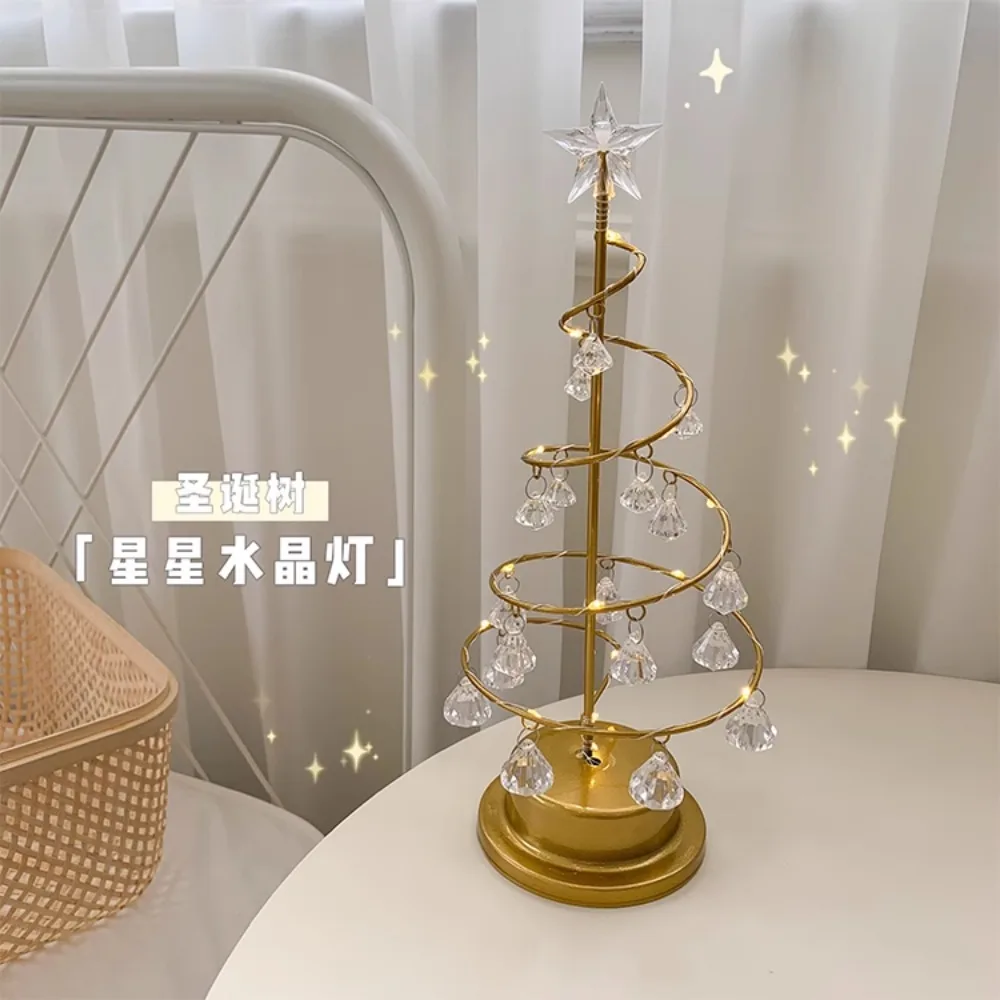 Nordic LED Christmas Tree Lamp Novelty Nightlight Crystal Star Light Decoration Girl Bedroom Atmosphere Light Table Lamp