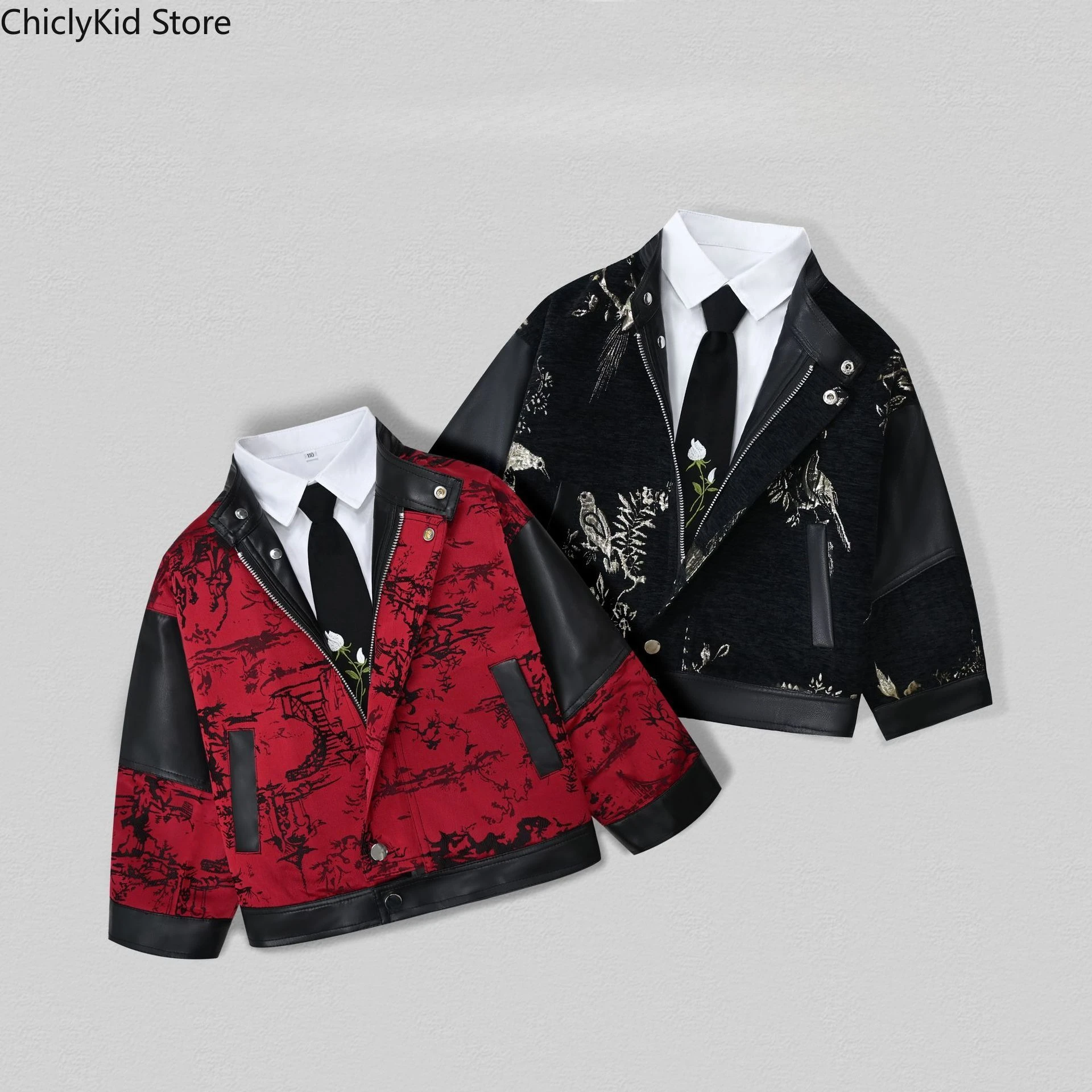 Boys Cool Patchwork Leather Motorcycle Jacket Girls Fashion Chinese PU Coat Children Outerwear Toddler Kid Spring Autumn Clothes