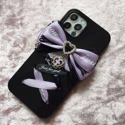 Handmade Bowknot Black Purple iphone Case for 16 Pro Max Ipone 15 14 13 12 11 Phone Protection Cover Soft Case Apples Gothic