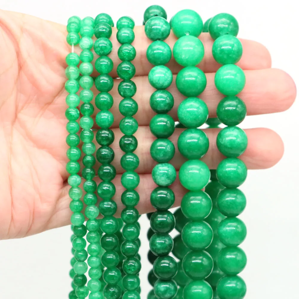 Natural Stone Round Beads 4 6 8 10mm Green Jade Loose Gemstone Spacer Bead for DIY Bracelet Necklace Jewelry Making Accessories