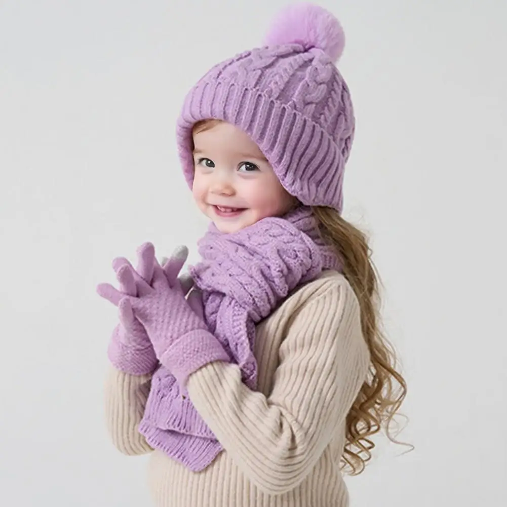 Weather Hat Scarf Glove Trio Knitted Hat Scarf Glove Set Winter Accessories Set Plush Ball Decor Hat Twist Texture for Weather
