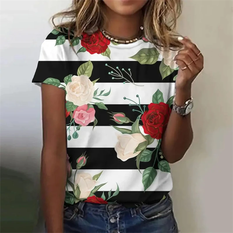 Women's T-Shirt Boat Anchor Print Fashion O-Neck Short Sleeve Tees Tops Summer Casual Harajuku Oversized Tshirts Female y2k Tops