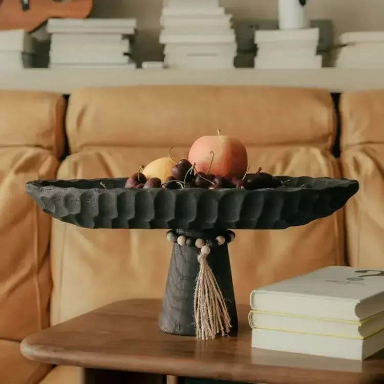 Nordic Retro High-footed Tray Model Room Study Living Room Coffee Table Dining Room Desktop Decoration Handmade Relief Fruit Pla