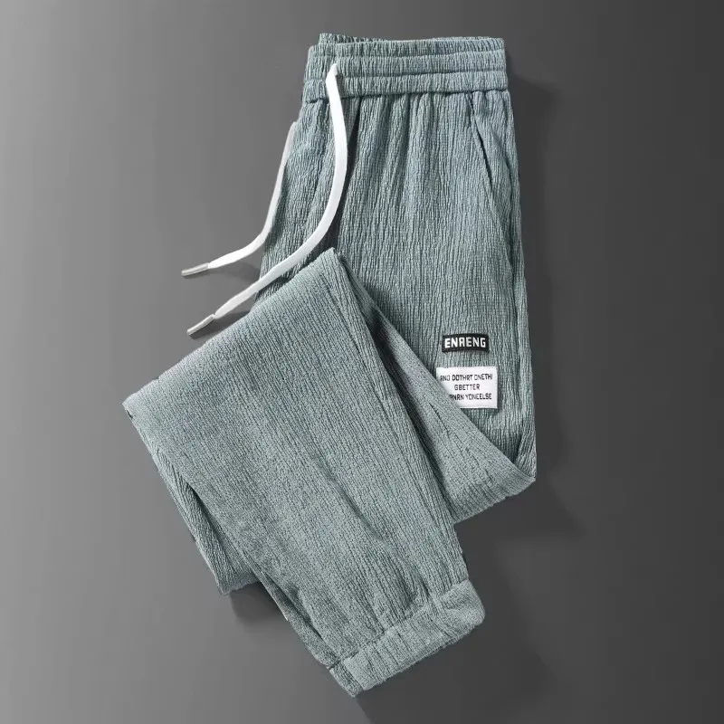 Novas Calças Esportivas Casuais Masculinas de Linho e Seda Gelada 2025, Sensação Fresca, Secagem Rápida, Caimento Solto, Fina...