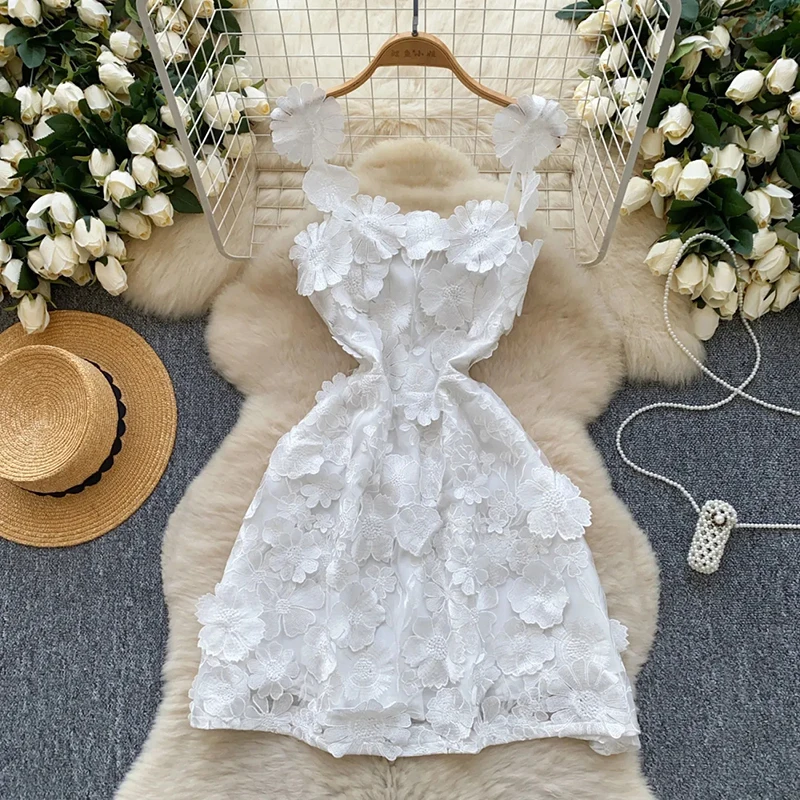 2025 New Summer Industry Embroidered Flower Sling Dress Maxi Boho Dress Elegant Women Party Long Sleeve Dress Bodycon Vestidos