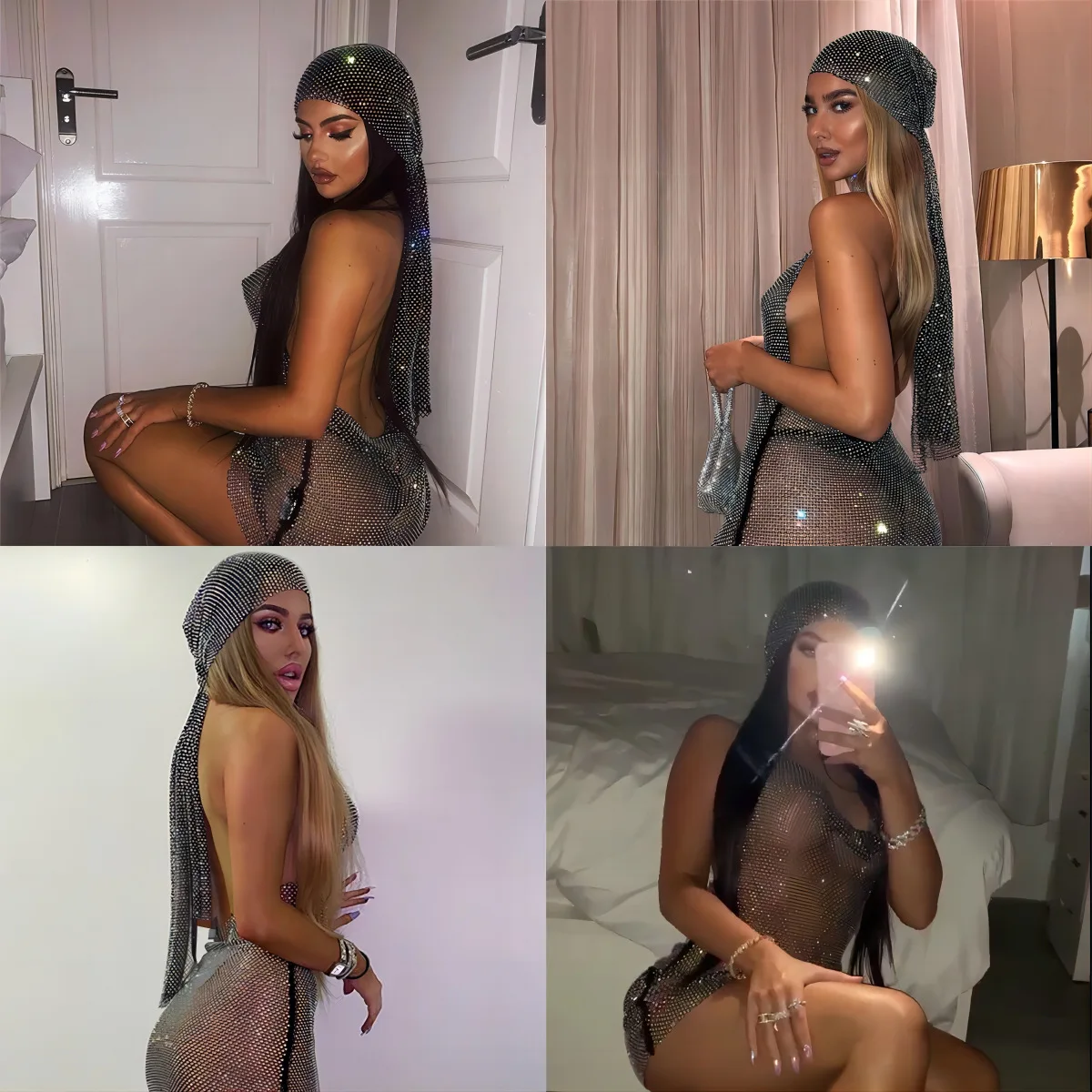 Elastic Rhinestone Pirate Bandana Long Tail Head Scarf Music Performance Headwear for Women Western Style Accessory