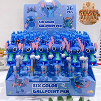 Stitch 36Pcs Ballpoint Pen Cartoon Set Disney Cute Pendant   0.7Mm Six Color Painting Hand Held Pen Students Learn Stationery