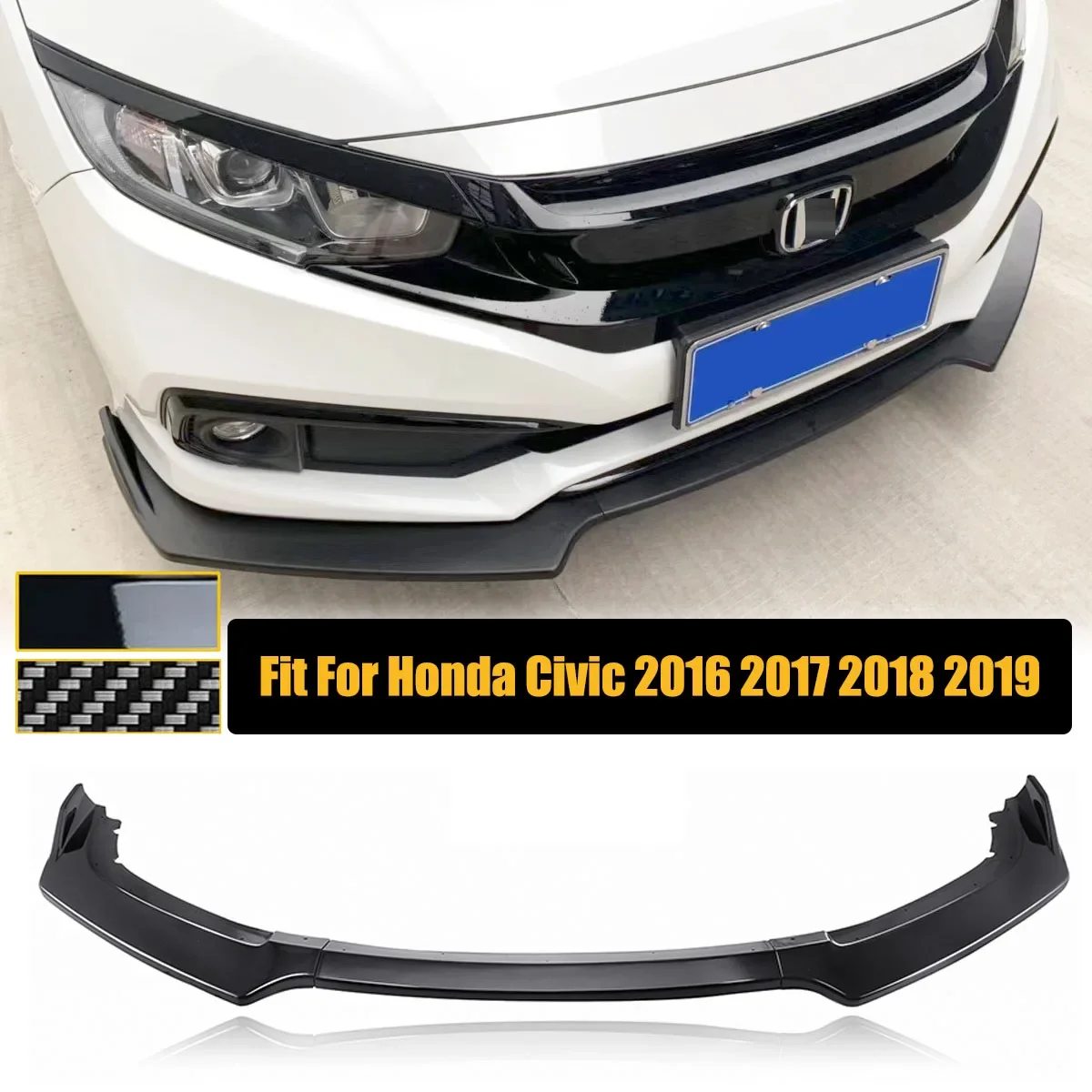 3PCS Front Bumper Lip Spoiler Side Splitters Guard Body Kit Deflector For Honda Civic 2016 2017 2018 2019 Car Accessories