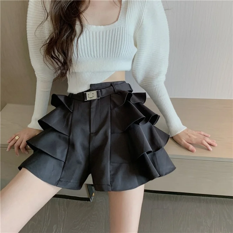 High Street Y2k Korean Skirt Women Ruffles Designer Slim Party Casual Skirt Female Black Gothic Sexy Sashes Chic Vintage Clothes