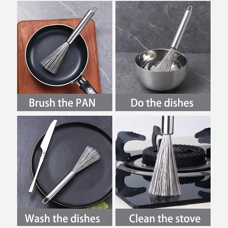 المطبخ الفولاذ المقاوم للصدأ تنظيف فرشاة مقبض طويل أواني الغسيل المضادة للصدأ الفولاذ المقاوم للصدأ المطبخ وعاء للفرشاة أداة خاصة #4