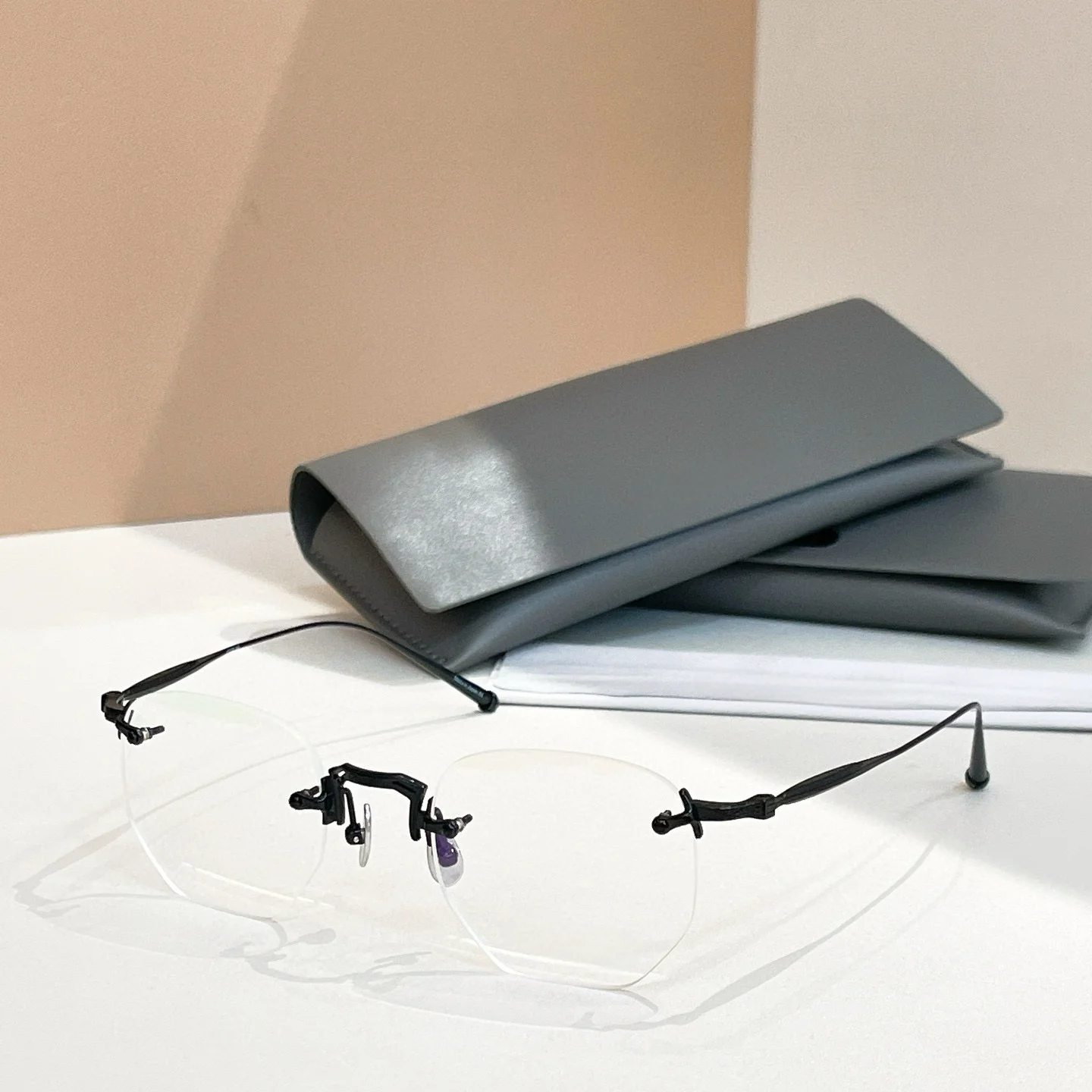 Belight Optical Japan Design Rimless Titanium Square Shape Handmade Vintage Retro Acetate Eyeglasses Prescription M3014