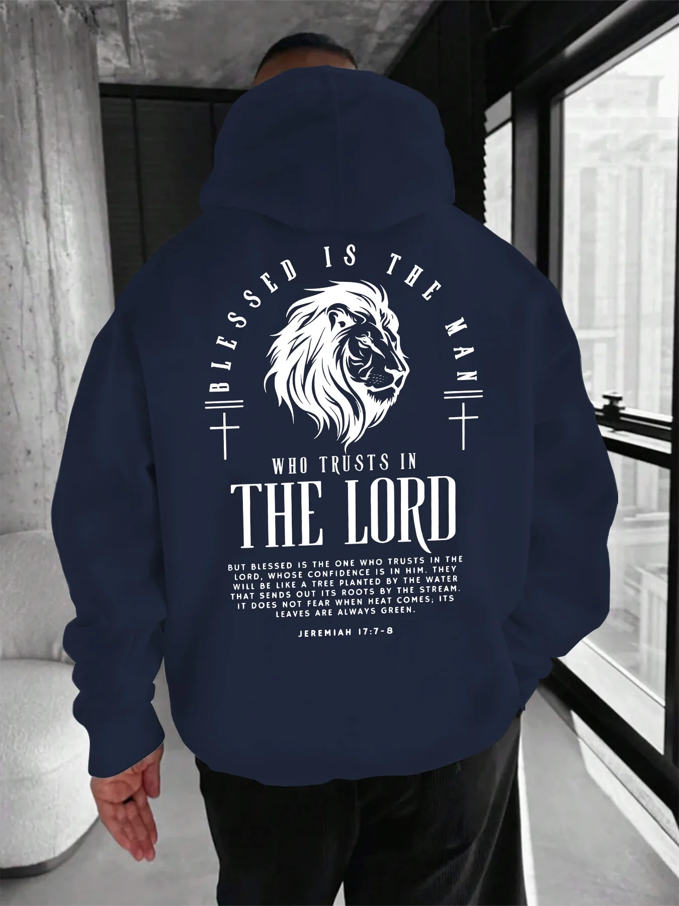 Customization Men'S Black Hoodie With Inspirational Lion Graphic - 