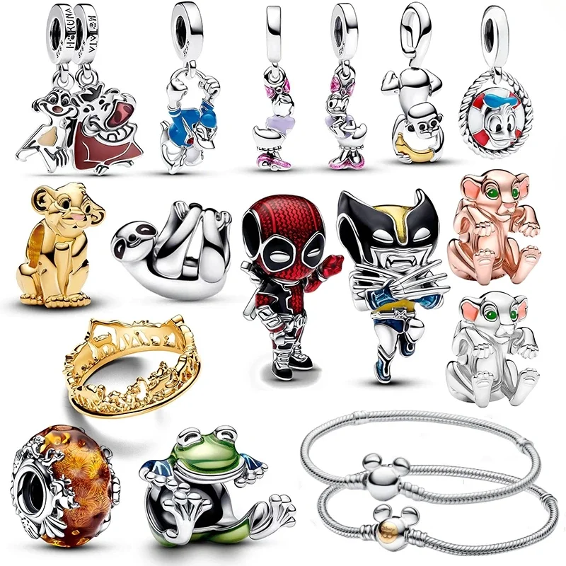 New Summer MINISO Disney 100% 925 Silver Timon and Pumbaa Charms Fit Original Pandora 925 Bracelet Women Pendant Making Jewelry