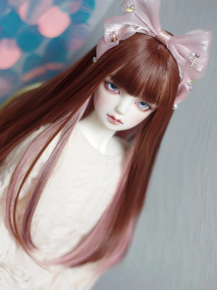 D09-P385 children handmade toy   1/6 1/4 1/3 bjd doll wig High temperature silk red Two tone inward curved long straight hair 1p