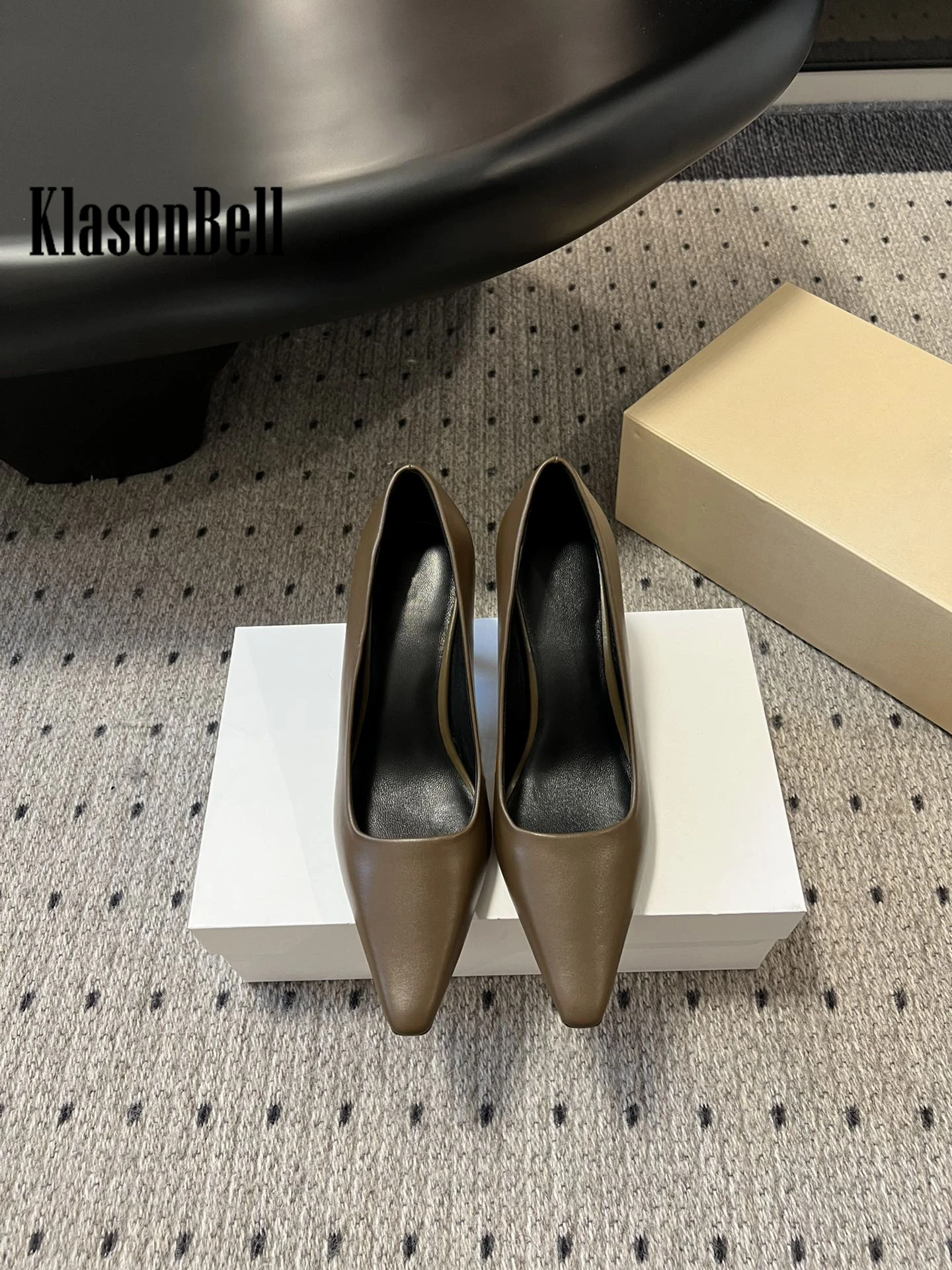 4.9 KlasonBell Vintage Elegant Kitten Heels Pumps For Women Simple Temperament Square Toe Genuine Leather Shoes