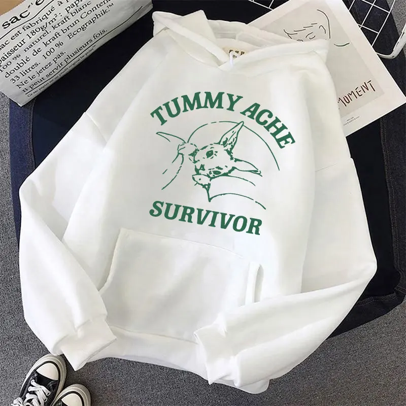 Funny Tummy Ache Survivor Meme Hoodies Men Women Stomach Ache Recovery Creativity Pullovers Oversized Fleece Casual Sweatshirt