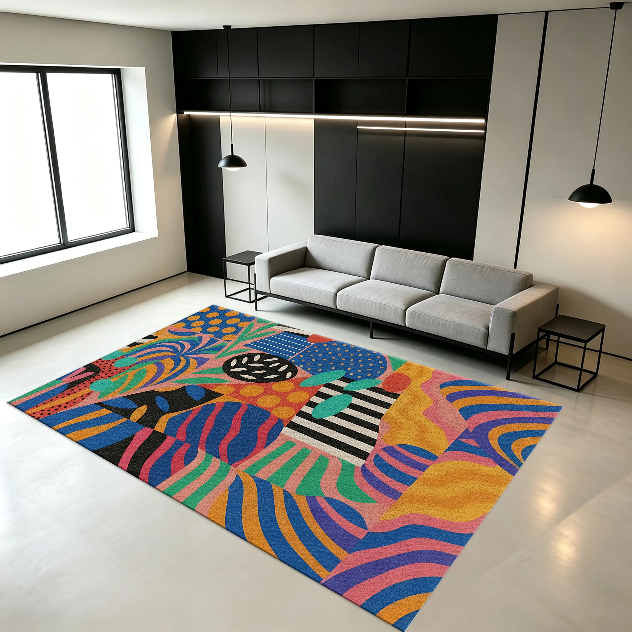 Colorful Bohemian Style Abstract Geometric Color-Blocking Art Carpet, Non-Slip and Aesthetically Pleasing, Suitable for Living Room, Bedroom, and Home Decor