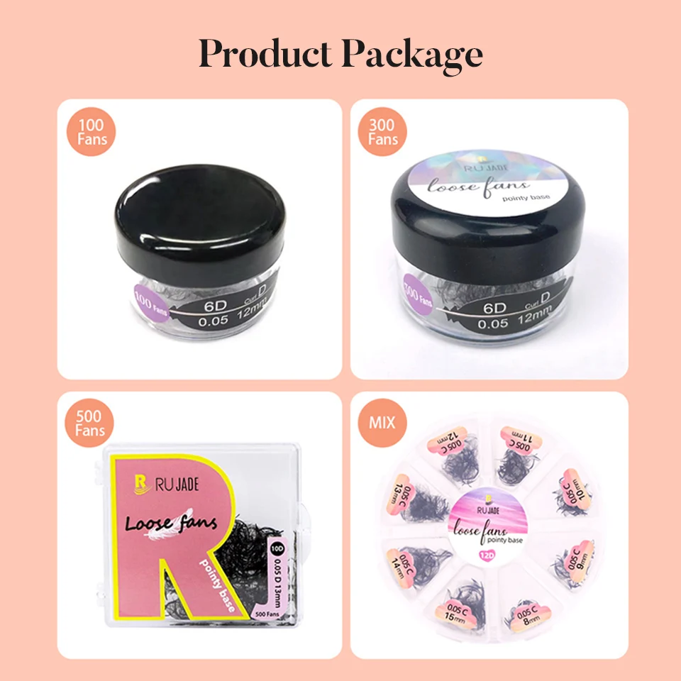 100/300/500 Fans Promade Volume Loose Fans Eyelashes Extension Handmade Pointy Base Premade Volume Fans Makeup Loose Fans Lashes