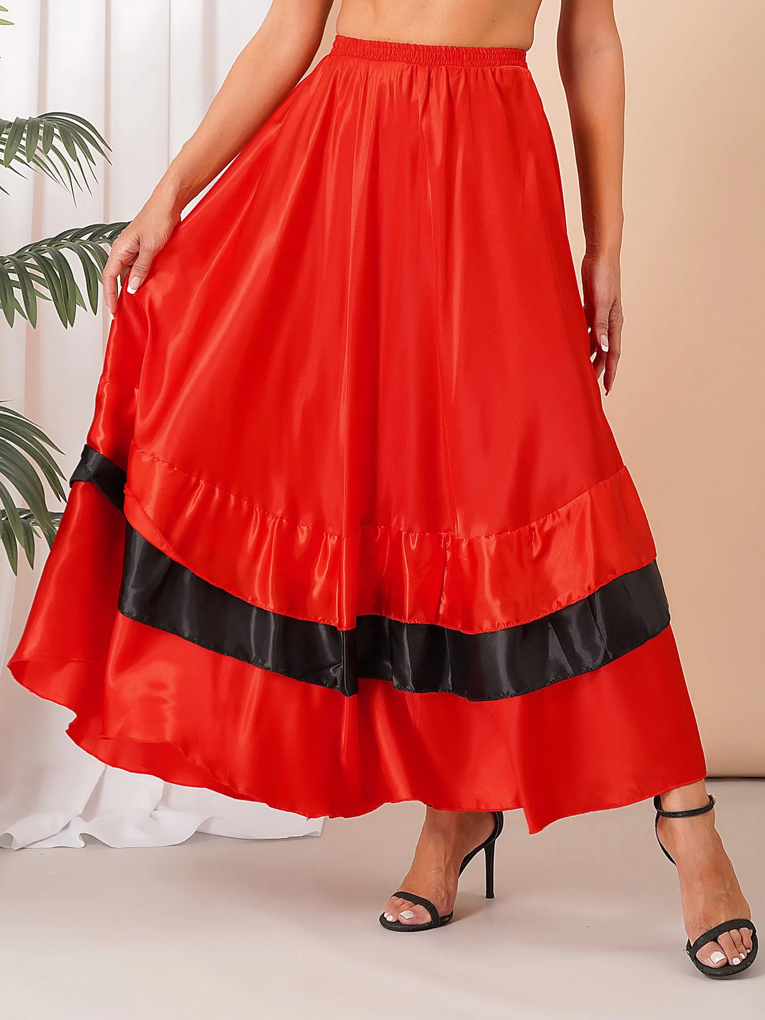Rotes Stierkampf-Kostüm für Damen, Tango, Flamenco, spanischer Tanzrock, abgestufter Saum, Ballsaal, Spanien, Karneval, Festival, Bühnenkleidung