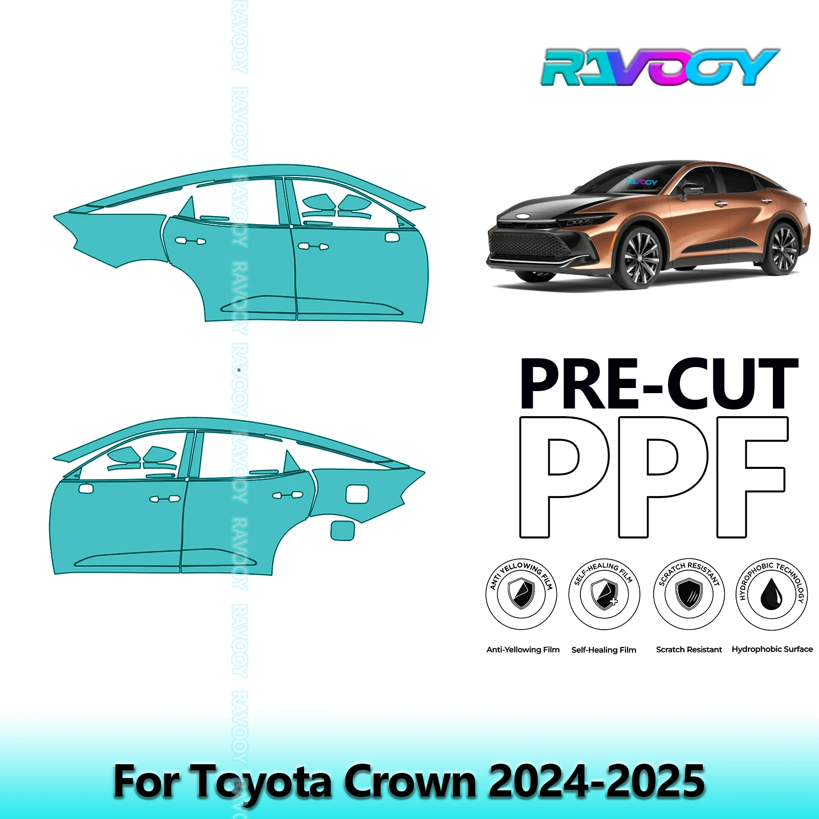 

For Toyota Crown 2024-2025 8.5mil Clear Matte Pre-Cut PPF Door & A/B Pillar Kit TPU Paint Protection Film Set